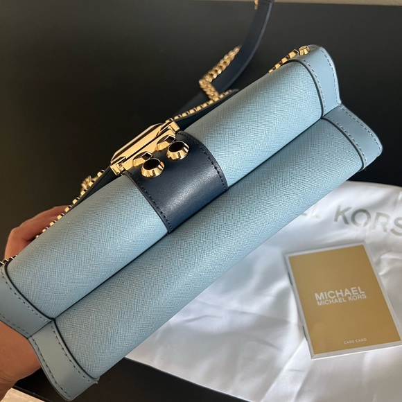 New Michael Kors Blue Block Whitney Large Studded Saffiano Leather Purse